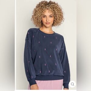 PJ SALVAGE Blue Rainbolt Long Sleeve Top Sz L